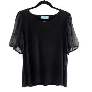 CeCe Black Keyhole Back Sheer Sleeve Blouse Women's Size XL